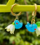 Glass bluebird flower huggie hoops Brass pearlised floral - Image 6
