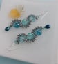 Aqua Blue Beaded Ocean Wave Statement Earrings - Image 3