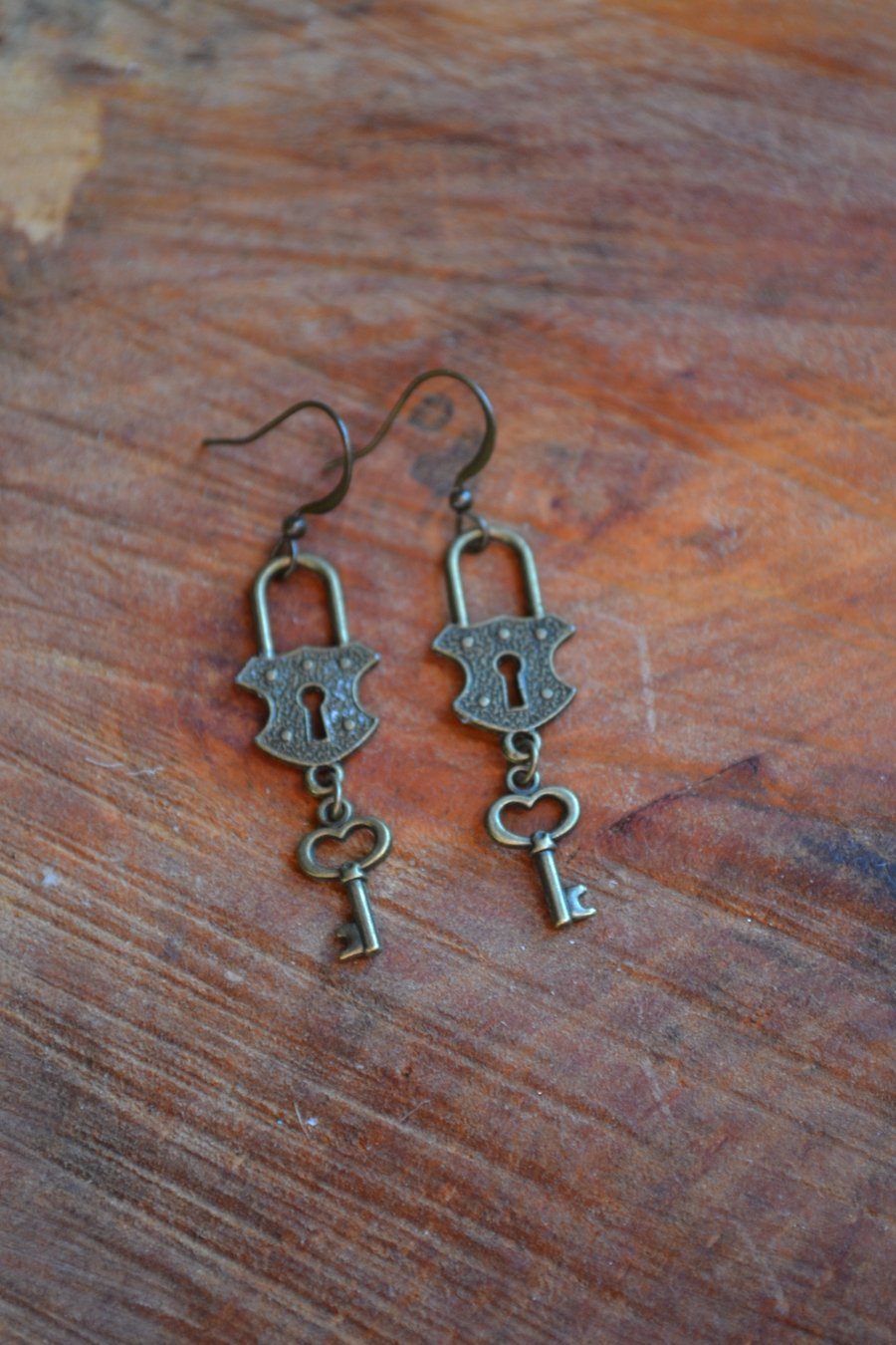 Steampunk lock and key earrings