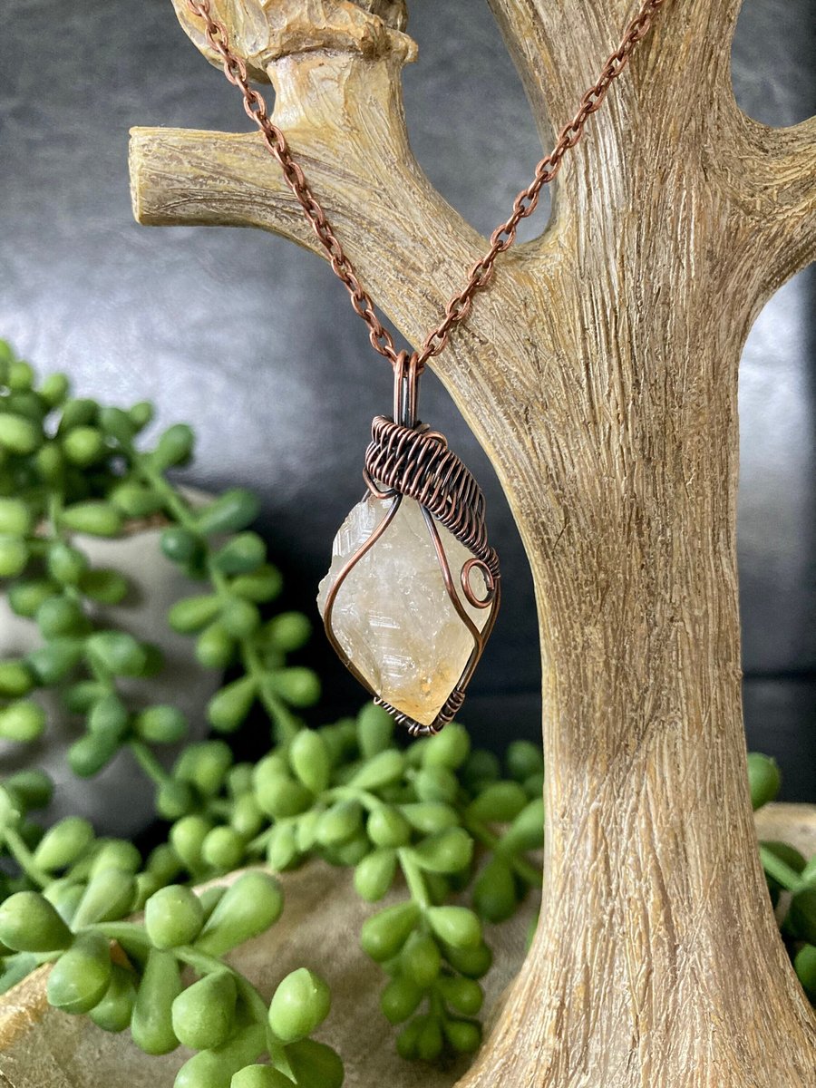 Citrine pendant handmade necklace wire wrapped natural stone 18 inch 