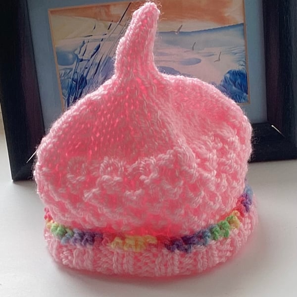 Pink baby beanie, First size baby hat, Hand knitted baby hat, Hospital beanie,