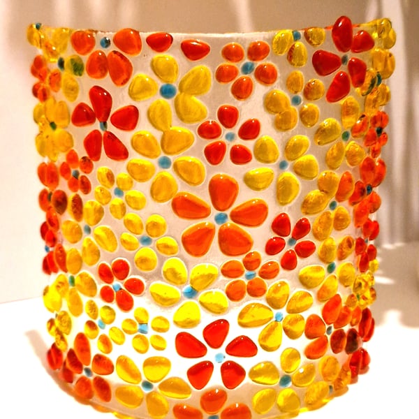 Fused glass yellow and orange ditsy curve