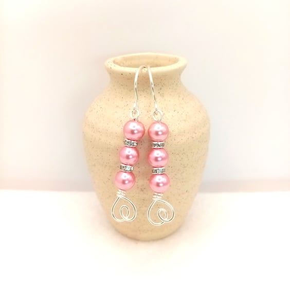 Pearl Earrings, Candy Pink, Customise, Gifts for her, Free Postage