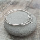 Sterling Silver Double Open Heart Charm Bangle
