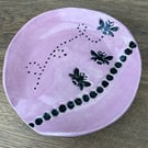 Large Handmade ceramic spoon rest in pink Bee design