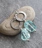 Silver and aquamarine glass earrings, Pale blue statement earrings