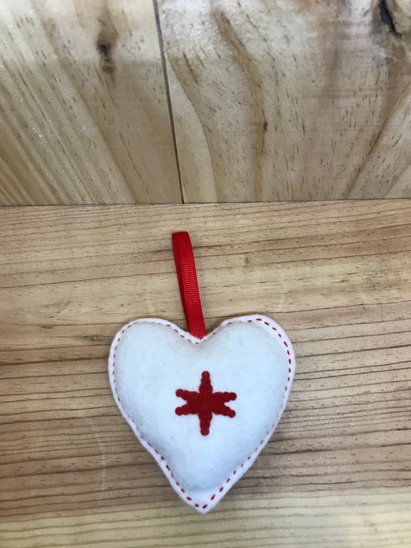 White Felt Snowflake Heart. (182)