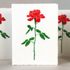 Hand Printed Linocut - Single Rose - Engagement, Anniversary, Valentines, Card 