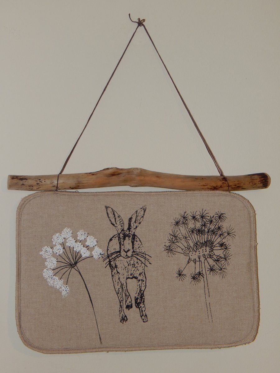 Hare and wild flower - Hanging on Cumbrian Drift wood