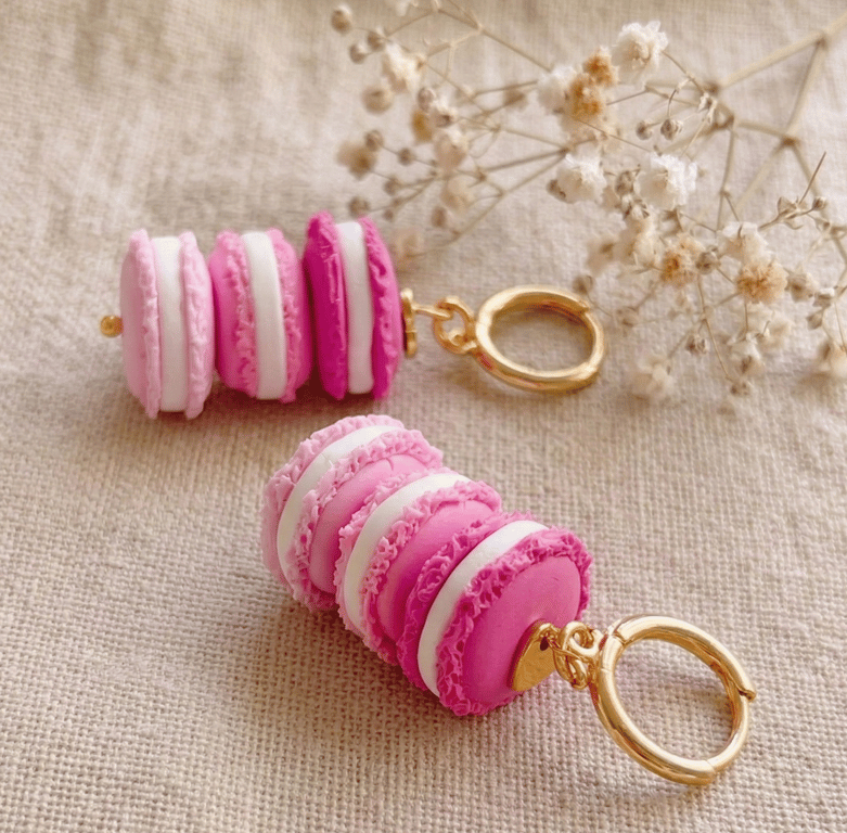 Pink Macaron Hoops - Birthday Gift for Foodie - Sweet Jewellery for Her