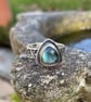 Sterling silver and labradorite ring with patterned band U.K. size P