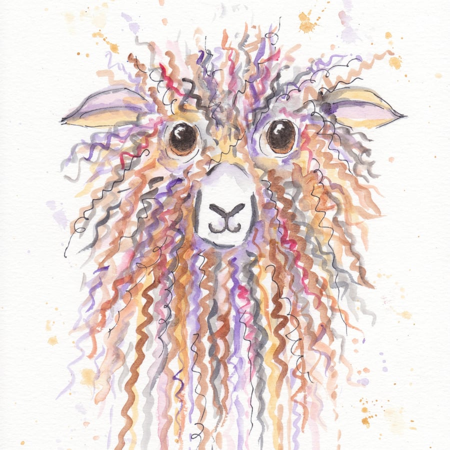 Curly Brown Sheep original watercolour painting.