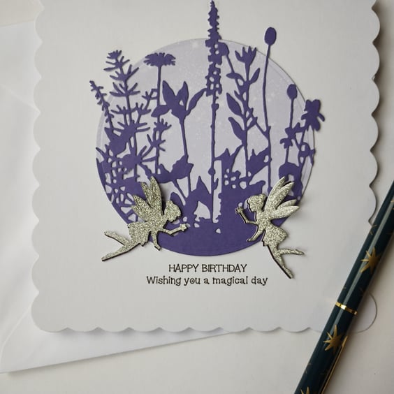 Happy Birthday Wishing you a magical day Silver Glitter Fairies 