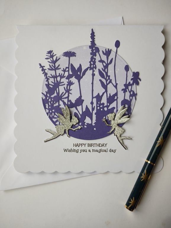 Happy Birthday Wishing you a magical day Silver Glitter Fairies 