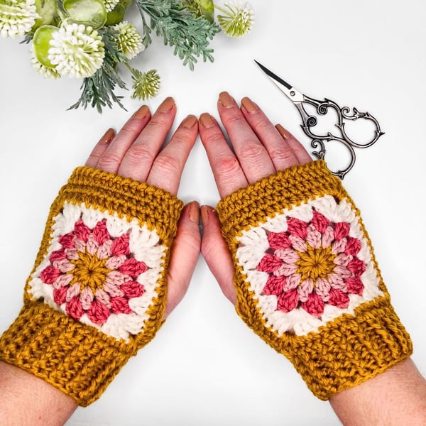 PDF Granny Square Fingerless Gloves Crochet Pattern