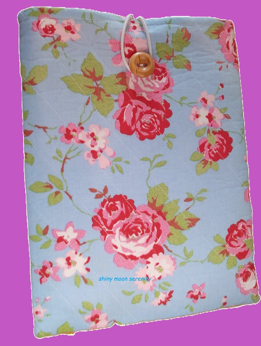 Red & Pink Roses on a light blue background, Book-Tablet Sleeve