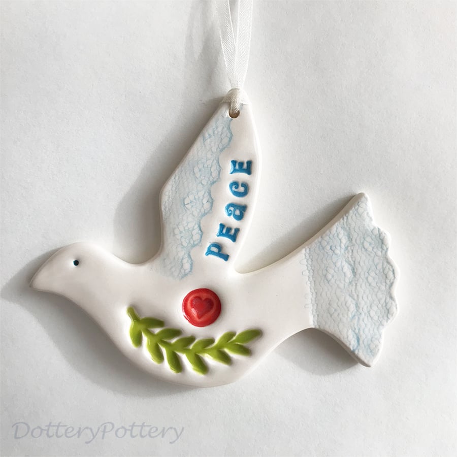Large ceramic Christmas dove of peace decoration