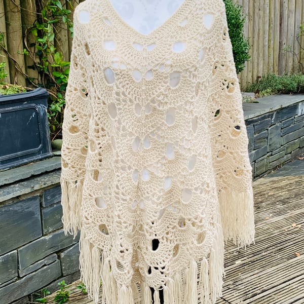 Handmade Crochet poncho, beach cover up