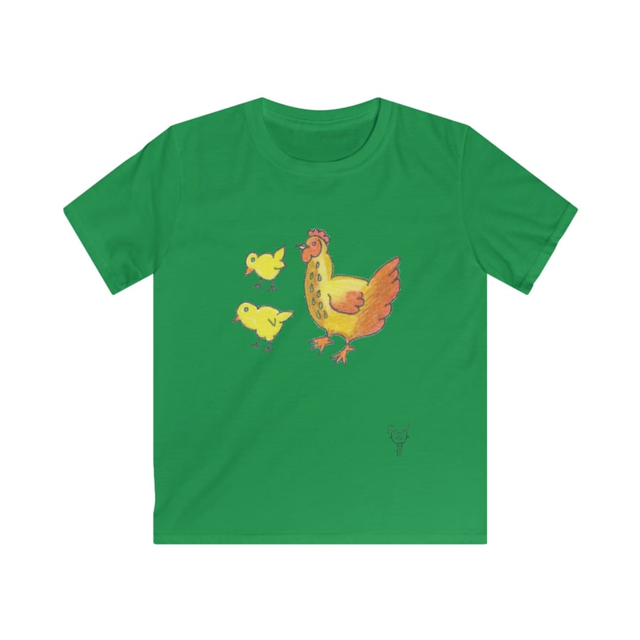 Baby Chicks and Mother Hen Kids Softstyle Tee by Bikabunny