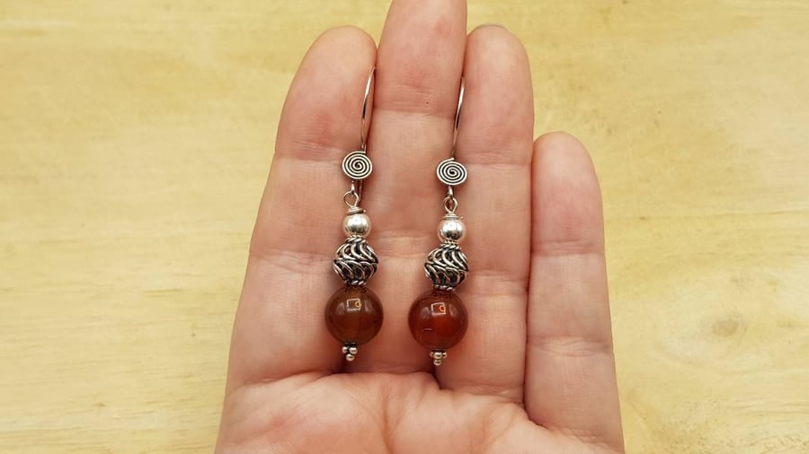 Red black Sardonyx earrings. August birthstone