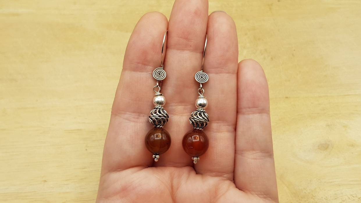 Red black Sardonyx earrings. August birthstone