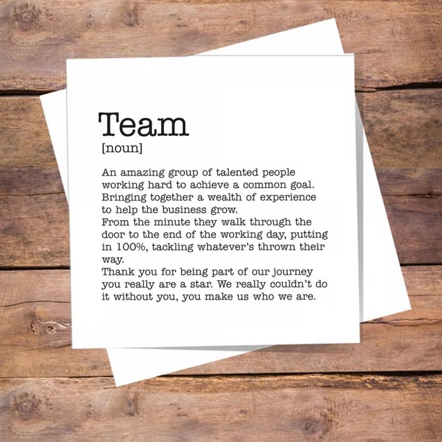 Image of Team Definition Card Personalised - thank you. blank inside