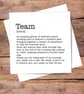 Team Definition Card Personalised - thank you. blank inside - Image 1