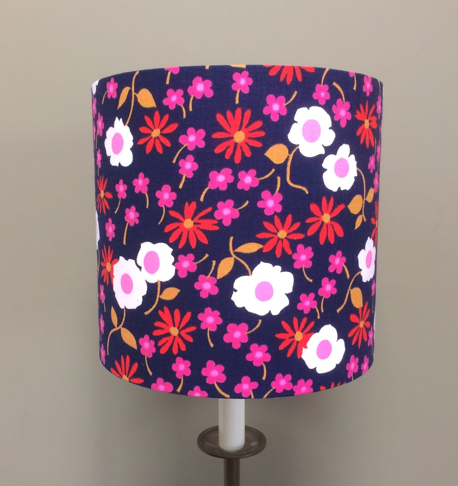 Bright RETRO Hippy Flower Blue Pink Red 60s 70s Vintage fabric lampshade