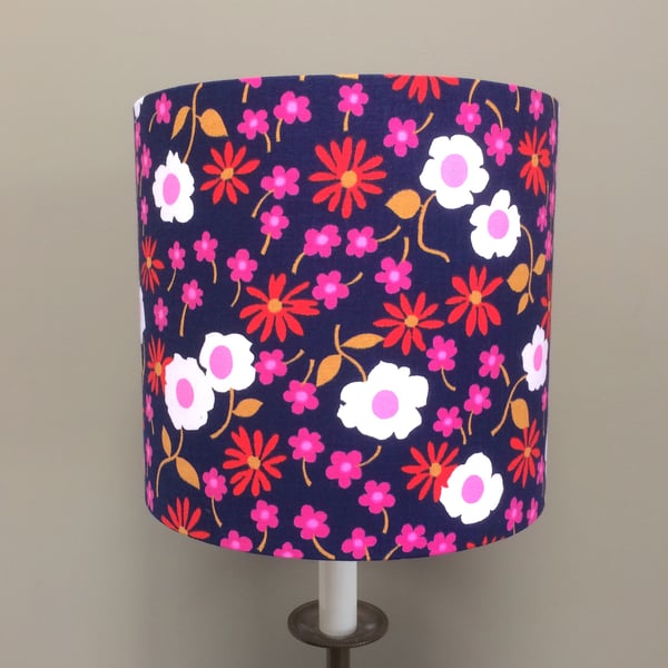 Bright RETRO Hippy Flower Blue Pink Red 60s 70s Vintage fabric lampshade