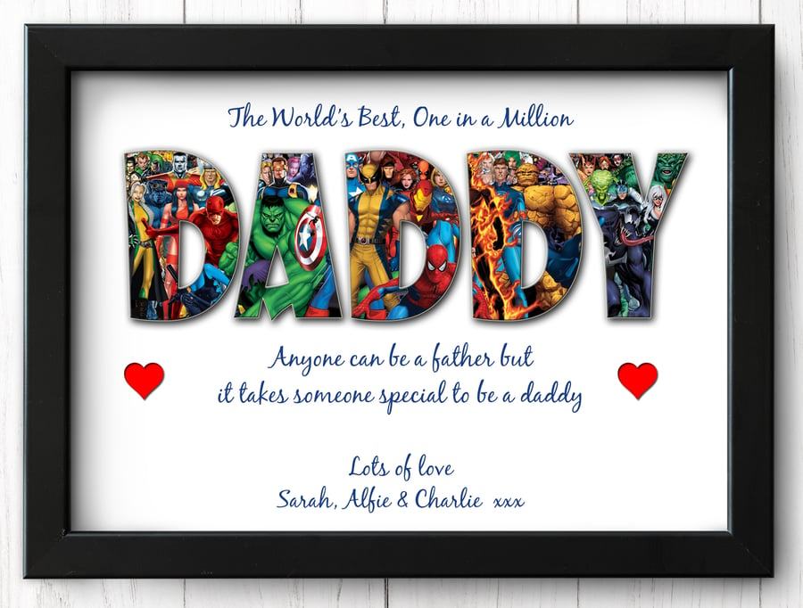 Marvel Superhero Theme Personalised Gift 4 Daddy Dad Grandpa Fathers Day Present