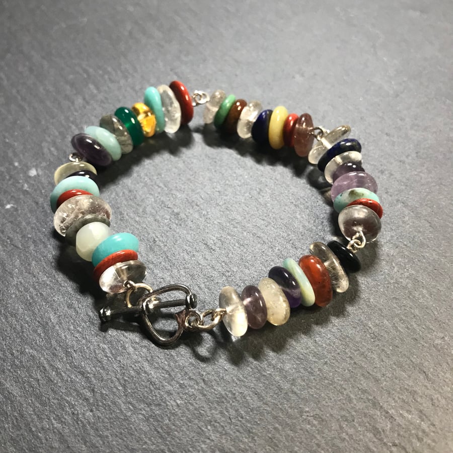 Mixed gemstone slice bracelet