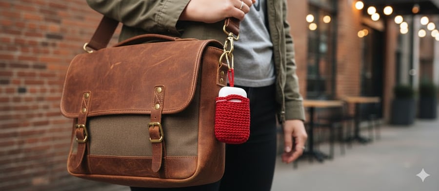 Crochet Earbuds Pouch with Loop Red Crochet Protective Case Bag Cover