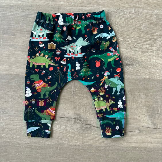 Festive Dinosaur cuffed leggings - 3-6 months