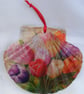 Decoupaged tulip flat scallop shell wall decoration - Image 1