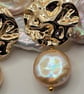 Gold Ripple Effect Earrings with Pearl Coin Accent - Image 7