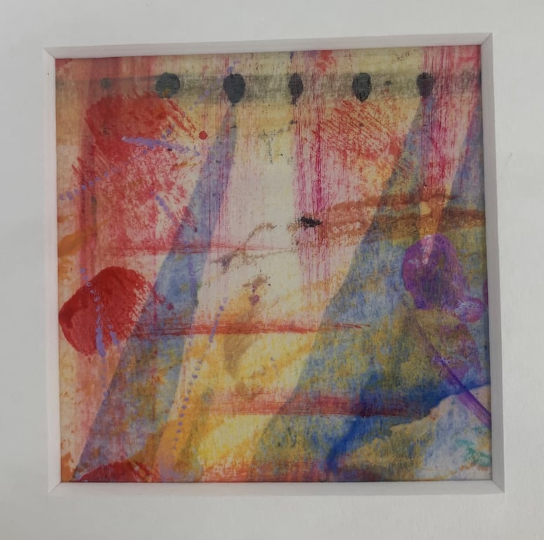 Unique Abstract Art work in a professionally cut aperture ready for framing.