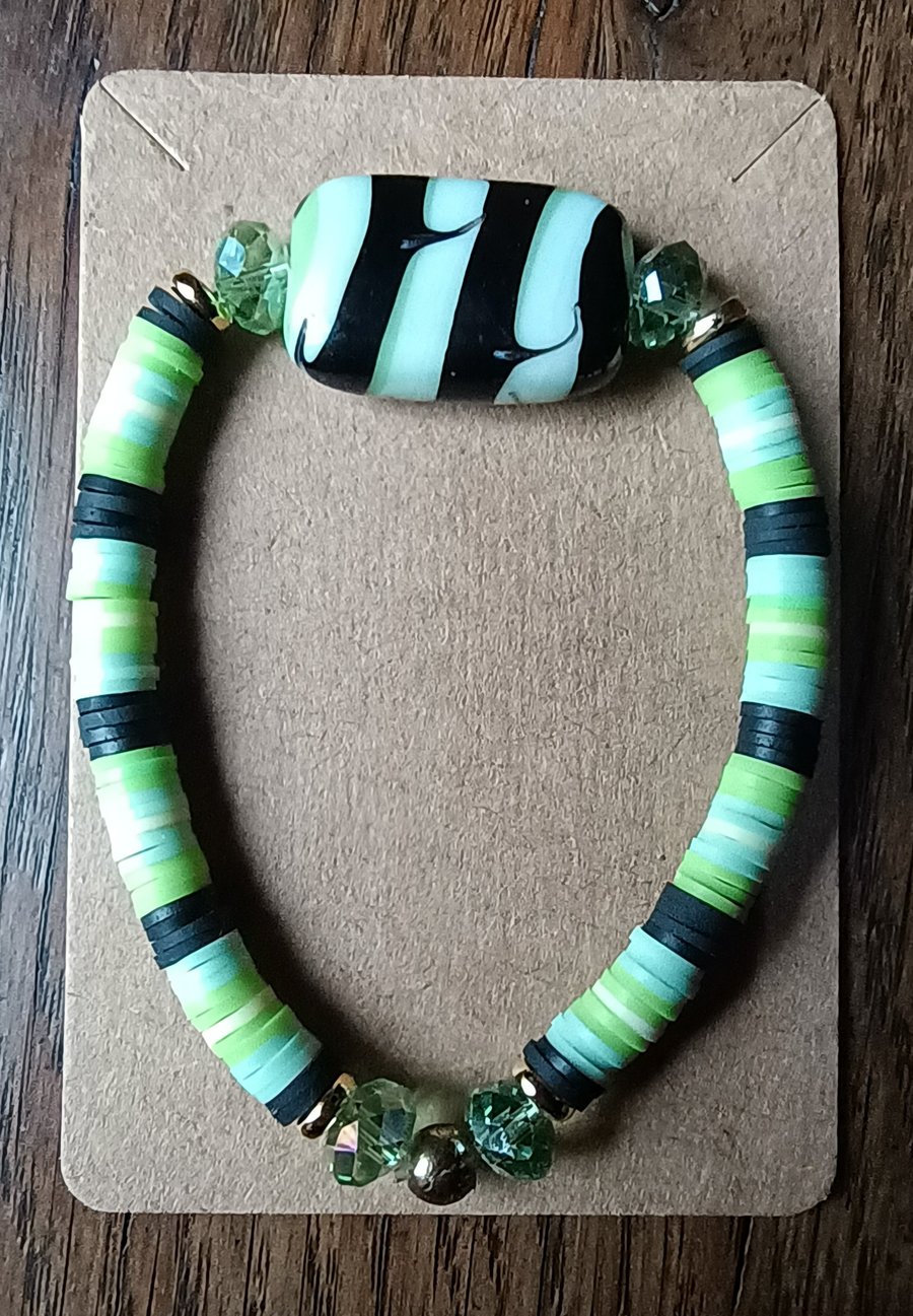 "Mint Humbug" - Stretchy beaded fashion bracelet 