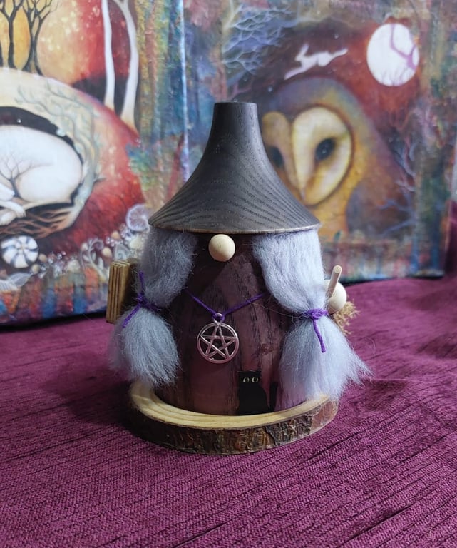 Artisan Handcrafted Wood turned Witch Gonk Incense Burner. Halloween