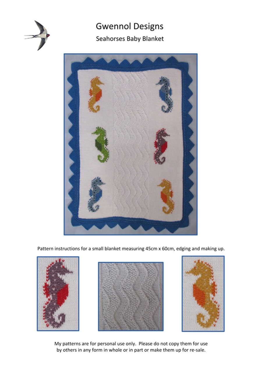 Seahorses Baby Blanket PDF Knitting Pattern