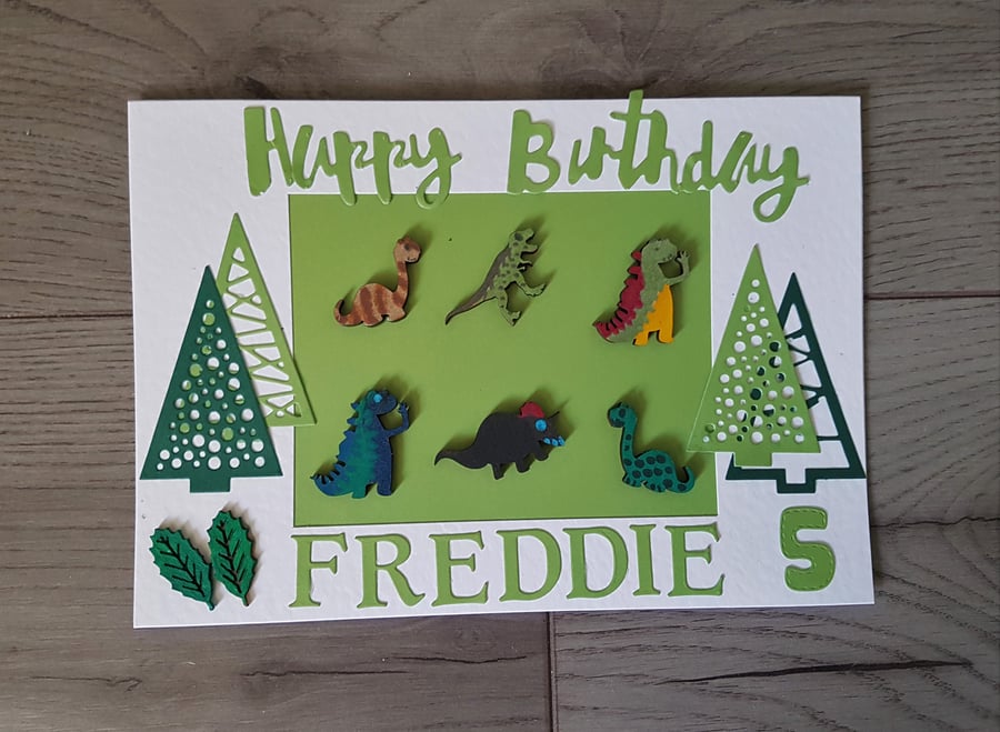 Personalised Handmade Childs Dinosaur birthday card - A5