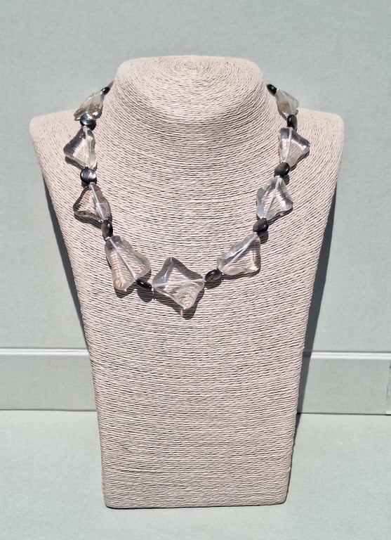 Handmade Smokey Quartz and Mica Bead Necklace Elegant Protection & Energy.Silver