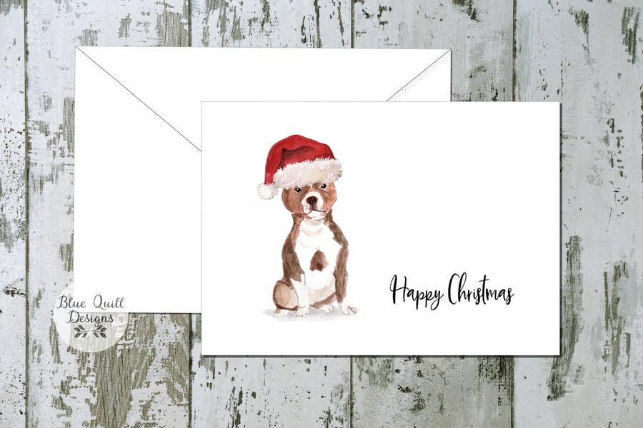 Staffordshire Bull Terrier Folded Christmas Cards - pack of 10 - personalised
