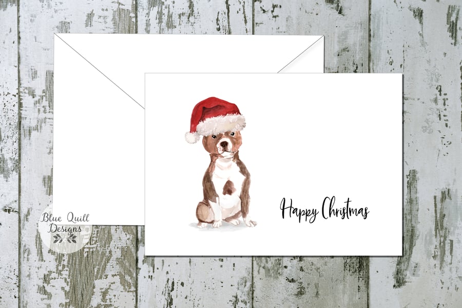 Staffordshire Bull Terrier Folded Christmas Cards - pack of 6 - personalised