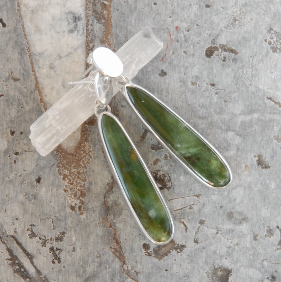 New Zealand jade and sterling silver drop earrings