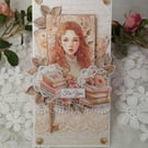 Handmade Feminine Card - Vintage Floral Design. Elegant Card for Her. (206). 