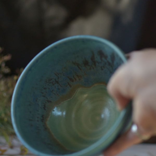 Ceramic handmade large tapas bowl - glazed in blues and turquoise-sea colours