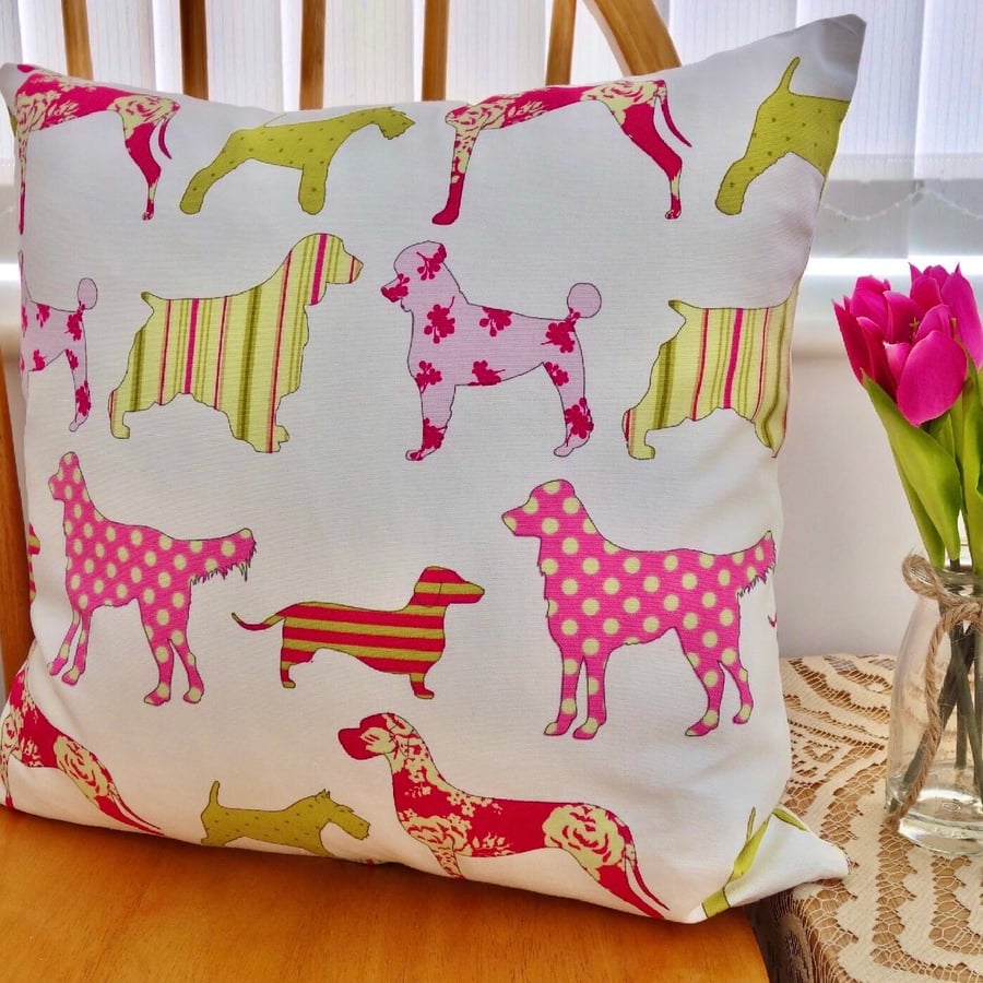 Cushion: Pink Dogs design, Double Sided with pad and zip fastening 