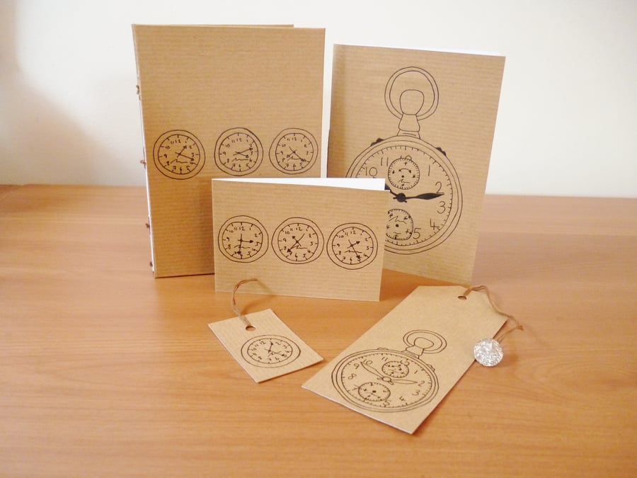 Notebook Gift Set - Pocket Watch and Clock