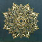 Large Mandala in Gold and White on Dark Green