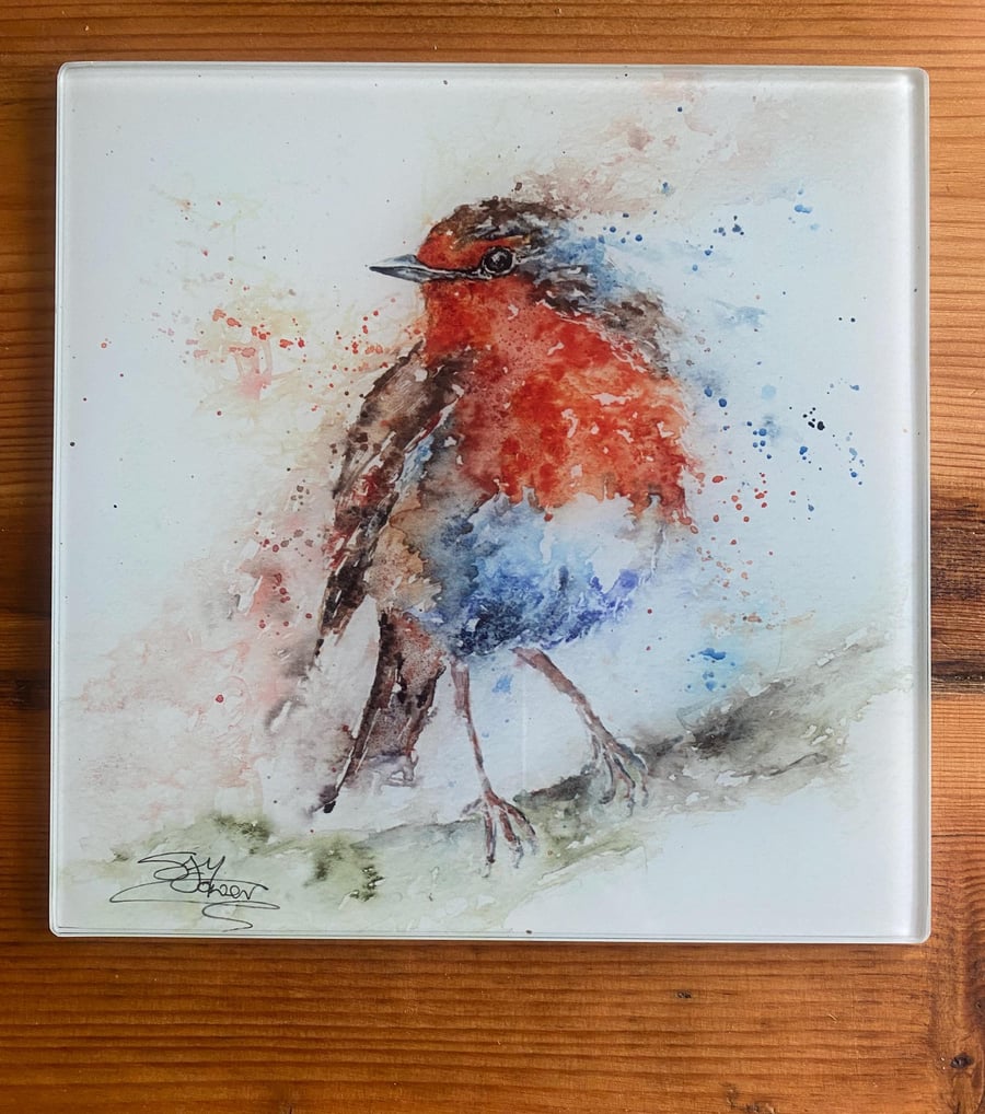 Robin Glass Trivet, Robin Bird Pot Stand, Table Mat, Placemat, Hot Plate Table P